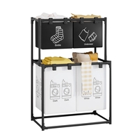 Cos de Rufe, Flippy, cu 2 Etaje, 4 Cosuri, Cadru de Otel Inoxidabil, 97x44x57 cm, Negru