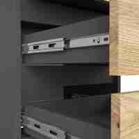 Noptiera cu 3 sertare, PAL laminat 16 mm, 40x35x57 cm, gri si stejar artisan
