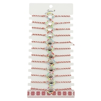 Bratara Martisor pentru Dama, Jolie, Model Coroana, Set 12 bucati, Pandativ Argintiu din Inox cu Elemente Multicolore, Snur Alb/Rosu