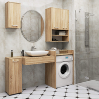 Dulap baie suspendat, cu 2 usi si 2 rafturi deschise, PAL 16 mm, 64x30x94 cm, stejar sonoma