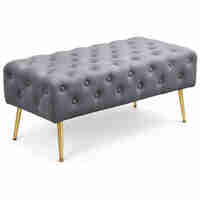 Taburet Monaco, tapitat cu catifea, tip banca, cu picioare metalice, 100x42x41 cm, gri