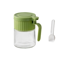 Recipient Condimente, Vafy, din Stilca, 180 ml, cu Maner si Lingurita, 10.6 x 7 x 7 cm, Capac Mat, Verde