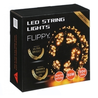 Instalatie Craciun liniara cu transformator, 50m, alb cald, 500 LED-uri, fir negru, 8 jocuri de lumini, Vafy