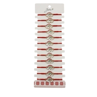 Bratara Martisor pentru Dama, Jolie, Model Curcubeu cu Inimi, Set 12 bucati, Pandativ din Inox Auriu, Snur Ajustabil Impletit, Rosu