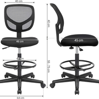 SONGMICS Scaun de birou inalt pentru atelier sau studio, fara brate, cu suport picioare, reglabil pe inaltime, 64x64x117 cm, negru