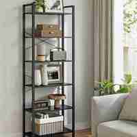 VASAGLE Biblioteca 6 niveluri, cu cadru metalic si rafturi PAL, 66x30x186 cm, negru