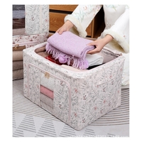Cutie Depozitare, Vafy, 66L, din Material Textil, 50 x 40 x 33 cm, pentru Haine si Lenjerii, Model Fluturasi, Bej