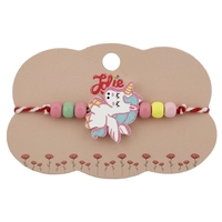 Bratara Martisor pentru Copii, Jolie, Pandativ Unicorn, cu Margele Multicolore, Snur Alb/Rosu, Alb/Roz