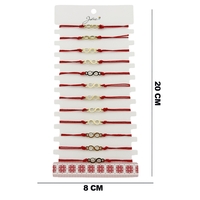Bratara Martisor pentru Dama, Jolie, Model Infinit, Set 12 bucati, Pandativ din Inox Auriu, Snur Ajustabil Impletit, Rosu