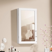 SONGMICS Dulap de bijuterii cu oglinda, montare pe perete, incuietoare, 37x11x67cm, alb