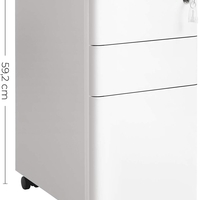 SONGMICS Dulap birou rollbox, cu 3 sertare si roti, corp metalic preasamblat cu incuietoare, pentru documente A4, 46x30x59 cm, alb