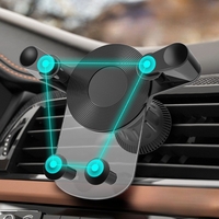 Suport Auto de Telefon, Flippy, pentru Ventilatie, din ABS, cu Clipsuri, Rotativ, 12x9.5x12 cm, Negru-Transparent