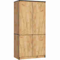 Dulap cu 4 usi, rafturi si bara pentru umerase, PAL laminat, 90x51x180 cm, stejar craft