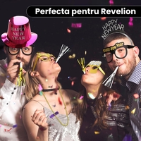 Palarie Happy New Year pentru Revelion, Flippy, Palarie Festiva de Anul Nou, Palarie Magica din Hartie, 29 x 25 x 15.5 cm, Colorata Sclipitor Roz