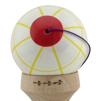 Kendama X Originala, Profesionala, Flippy, Legendary Glob, Cupe Mari KING SIZE V3, Super Sticky, Gaura in Baza, Rulment Metalic, din lemn 18 cm, Ata 62/65 cm, Alb/Galben/Rosu