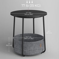 VASAGLE Masuta de cafea rotunda cu cos de stofa, stil modern, 45x50cm, negru-gri