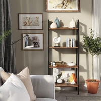 VASAGLE Biblioteca tip scara, cadru otel cu 4 polite din MDF, stil industrial, 56x34x138cm, maro rustic