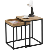 VASAGLE Set 2 masute de cafea suprapozabile, blat din PAL si cadru metalic, 55x40x45 cm, maro natur