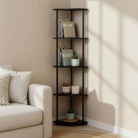Raft de colt cu 5 polite, MDF, cadru metalic, 148x30x30 cm, negru