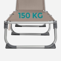 SONGMICS Sezlong pliabil, cu parasolar, spatar reglabil in 5 pozitii, maxim 150kg, 193x55x31cm, taupe