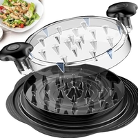Tocator Manual pentru Carne, Vafy, cu Capac Transparent, Tocator de Pui Antiderapant, Manere Ergonomice, 25 x 25 x 5.5 cm, Negru