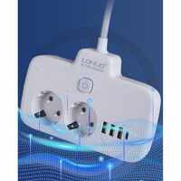 Adaptor Priza, Vafy, 6 in 1, 2 Prize Standard, 3 Porturi USB, 1 Port Tip C, Buton Oprire, 2500W, din PC, Alb