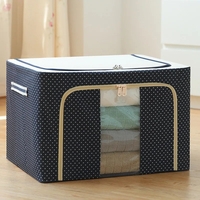 Cutie de Depozitare Pliabila, Vafy, Cu Fermoar, 66 L, Textil, 50 x 40 x 33 cm, Cadru Metalic, Suport Baza Stabil din Plastic, Imprimeu Buline, Albastru Marin