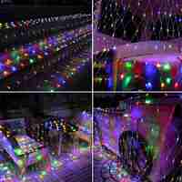 Instalatie Craciun Yoto, Tip Plasa, 1.2 m x 1.2 m, 80 LED-uri, Prelungitor 1.5 m, 8 Jocuri de Lumini, Interconectabila, Fir transparent, Interior/Exterior, Multicolor