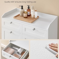 VASAGLE Dulap baie de podea, 2 cosuri de rufe integrate cu saci detasabili, 2 sertare, 79x40x80 cm, alb
