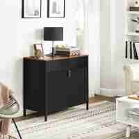 SONGMICS Dulap depozitare metalic cu 2 usi, raft reglabil, cadru otel, stil industrial, 80x40x76 cm, negru si maro rustic