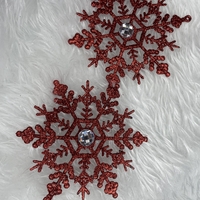 Decoratiune brad fulg de zapada cu cristal, set 2 bucati, 12cm, rosu