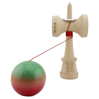 Kendama X Originala, Profesionala, Flippy, Super Sticky cu Cupe Mari KING SIZE V3, Gaura in Baza, Rulment Metalic, din lemn 18 cm, Ata 62/65 cm, Gradient Verde/Portocaliu/Rosu