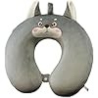 Perna de Calatorie in Forma de U, Vafy, Pentru Gat si Cap, Umplutura din Spuma cu Memorie, 30x30 cm, Model Husky, Accesoriu de Voiaj, Birou, Masina, Sistem Prindere Capse, Gri