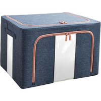 Cutie de Depozitare Pliabila, Flippy, Cu Fermoar, 24 L, Textil, 40x30x20 cm, Cadru Metalic, Suport Baza Stabil din Plastic, Albastru Marin cu Doua