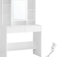 VASAGLE Masa de toaleta cu oglinda, iluminare LED reglabila, 2 sertare, 90x40x145cm, alb