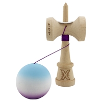 Kendama X Originala, Profesionala, Flippy, Cupe Mari KING SIZE V3, Rubber Grip, Gaura in Baza, Rulment Metalic, din lemn 18 cm, Ata 62/65 cm, Gradient Albastru deschis/Alb/Mov