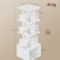 VASAGLE Biblioteca rotativa, MDF, cu 4 niveluri si compartimente deschise, montaj pe podea, 40x40x125 cm, alb