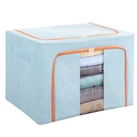 Cutie de depozitare pliabila, Flippy, Cu fermoar, 100 L, Textil, 60x42x40 cm, Cadru Metalic, Suport Baza Stabil din Plastic, Bleu