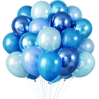Set 10 Baloane din Latex Chrome, Flippy, Model Party, 23 cm, Diferite Nuante Albastru, 2.2 g