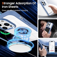 Husa de Protectie TPU, Vafy, pentru iPhone 16 Pro Max, Anticadere, cu Incarcare Wireless, Tehnologie Magsafe, Inel Magnetic Rotativ cu Functie de Suport, Transparent-Albastru Deschis