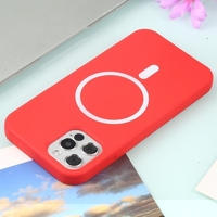 Husa MagSafe liquid large hole magnetic shell pentru Apple iPhone 11, Full Cover, Liquid Silicone, Magnetica, Incarcare Wireless, Vafy, Rosu