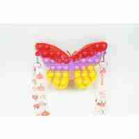 Jucarie antistres din silicon, Flippy, Pop It Now and Flip It, Geanta de umar, Fluture, Galben/Mov