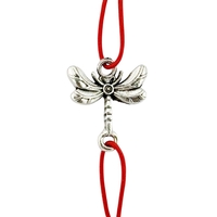 Martisor Bratara Elastica cu Pandantiv din Inox, Jolie, pentru Dama, Set 12 bucati, Snur Rosu Textil, Model Libelula