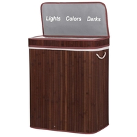 Cos de rufe cu capac si 3 compartimente, sac textil detasabil, 100 litri, 51x32x63 cm, maro