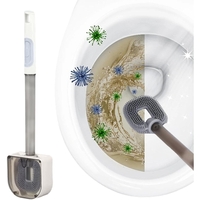 Perie de Toaleta, Flippy, cu Recipient pentru Detergent, din Plastic+TPR, Montare fara Perforare, 40 x 9 cm, Alb