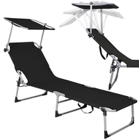 Sezlong pliabil cu parasolar, 188x57x38cm, sarcina 120kg, gri antracit