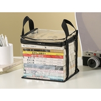 Cutie de Depozitare, Flippy, din PVC + Textil, Rezistenta la Apa, Geanta pentru Carti, 23x17x28 cm, Transparent-Negru