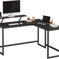 VASAGLE Birou in forma de L cu suport pentru monitor, cadru metalic, 140x130x76cm, negru