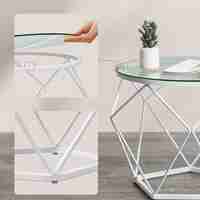VASAGLE Set 2 masute rotunde, blat sticla securizata, cadru metalic alb, 40 si 50 cm, alb