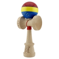 Kendama X Originala, Profesionala, Flippy, Tricolor Edition cu Stele, Super Sticky cu Cupe Mari KING SIZE V3, Rulment Metalic si Gaura in Baza, din Lemn 18 cm, Ata 62/65 cm, Multicolor